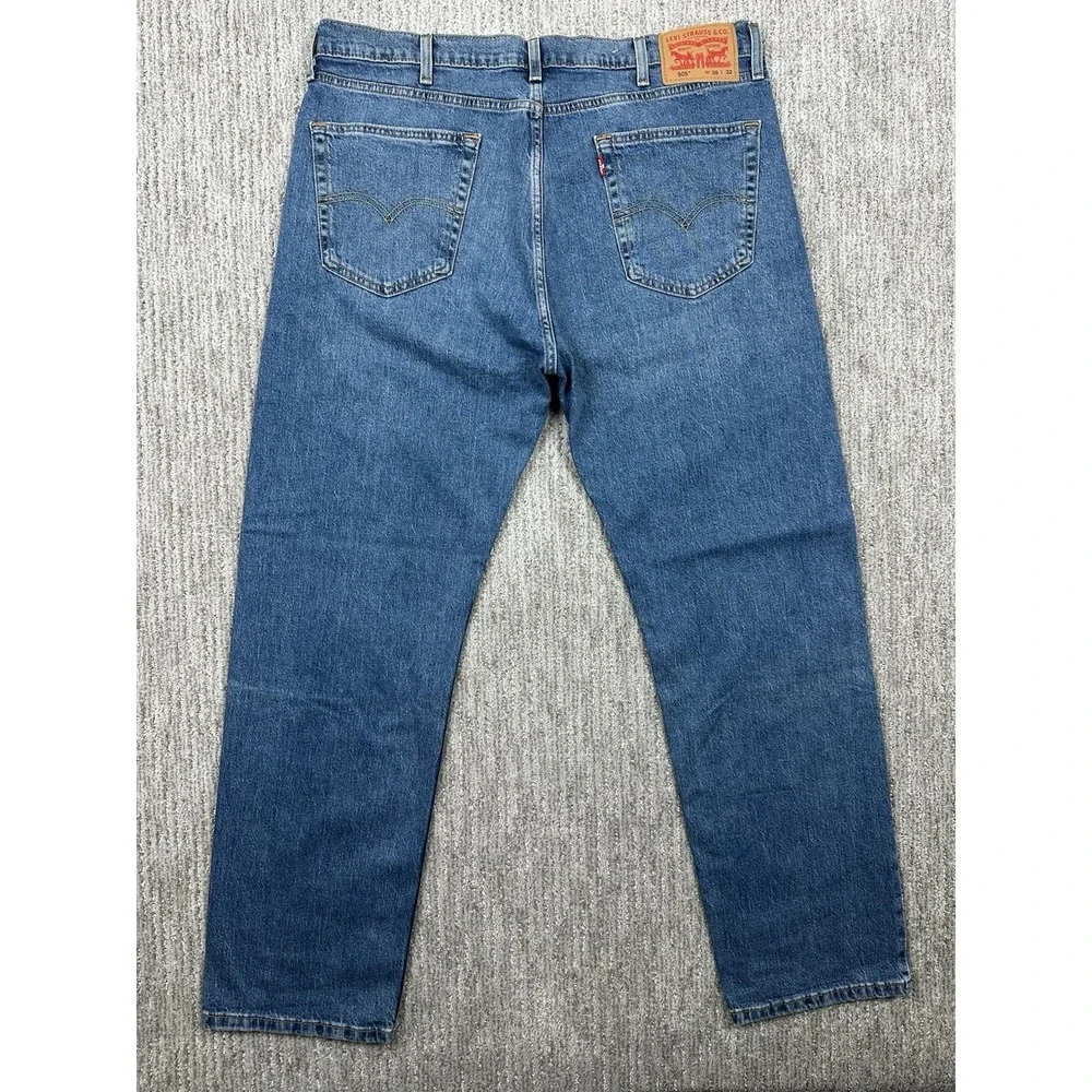Levis 505 Jeans Mens 38x32 Regular Straight Stretch Blue Medium Wash Denim
